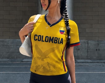 Camiseta personalizada para hincha de fútbol de Colombia, con nombre y número personalizados.