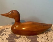 Beautiful Vintage Solid Walnut Hand Carved Duck Decoy Folk Art Americana