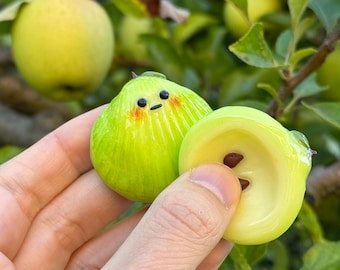 Apple Clam Worry Stone: Polymer Clay Fidget Toy for Anxiety Relief