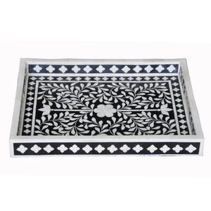 Handmade Bone Inlay Tray: Decorative Rectangle Wooden Serving Tray