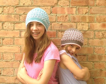 Crochet Textured Two Color Hat Cap Beanie