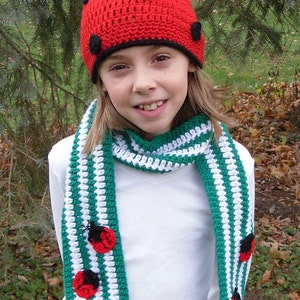 Girls Ladybug Hat and Scarf Set--Any Size