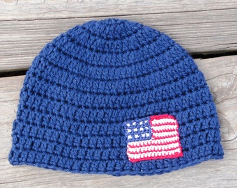 Crochet American Flag Beanie Hat--Patriotic Hat--Any Size--Many Colors