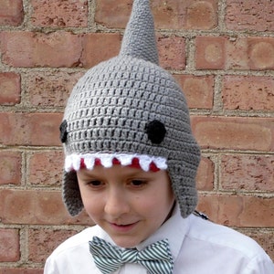 Crochet Shark Hat, Ear Flap Hat, Beanie image 3