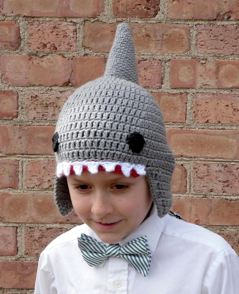 Crochet Shark Hat, Ear Flap Hat, Beanie image 3