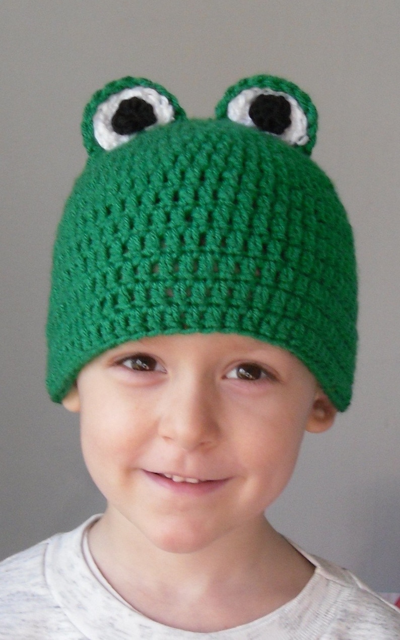 Green Frog Beanie Hat Crochet image 4