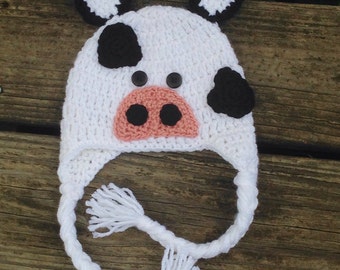 Crochet Cow Earflap Hat