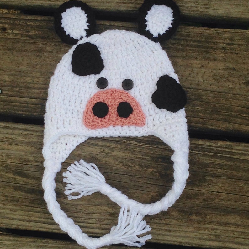 Crochet Cow Earflap Hat image 1