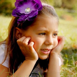 Purple Floral Hair Clip with Lavender Crochet Headband--Any Size
