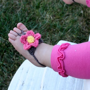 Barefoot Baby Sandals--Charcoal Gray, Pink and Yellow