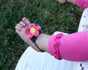 Barefoot Baby Sandals--Charcoal Gray, Pink and Yellow