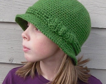 Kelly Green Crochet Cloche Hat with Bow