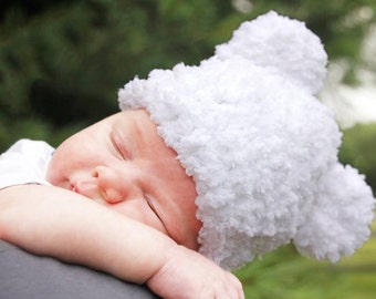 Snowy White Polar Bear Hat with Ears--Any Size