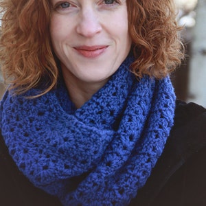 Blue Crochet Infinity Scarf Cowl Neckwarmer
