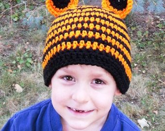 Crochet Tiger Hat--Black and Orange Stripe Hat--Made To Order--Any Size