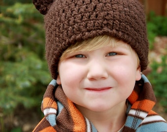 Chunky Chocolate Brown Bear Ear Beanie Hat--Any Size