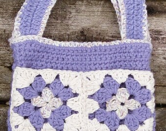 Girl's Crochet Purple Purse Tote with Granny Square Pockets