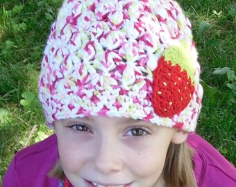 Strawberry Shortcake Beanie--Textured Crochet Hat--Multi-colored