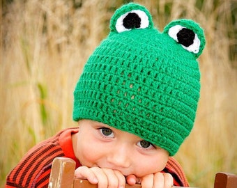 Green Frog Beanie Hat Crochet