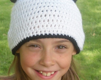 Crochet Black and White Panda Beanie--Any Size