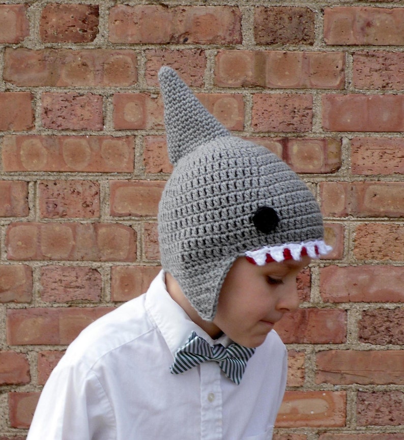 Crochet Shark Hat, Ear Flap Hat, Beanie image 5