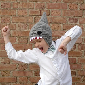 Crochet Shark Hat, Ear Flap Hat, Beanie