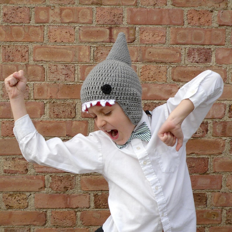 Crochet Shark Hat, Ear Flap Hat, Beanie image 1