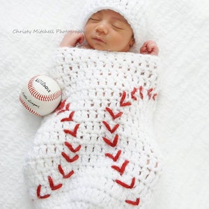 Crochet Baseball Cocoon and Hat--Newborn Photo Prop