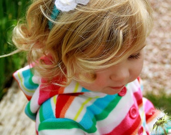 Crochet Stretch Headband with Adjustable Crochet White and Yellow Flower