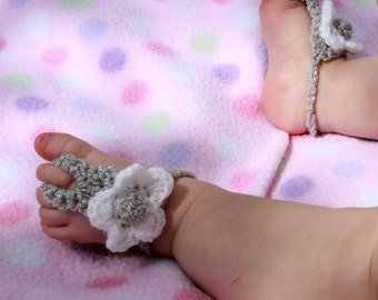 Barefoot Baby Sandals--Crochet Silver and White