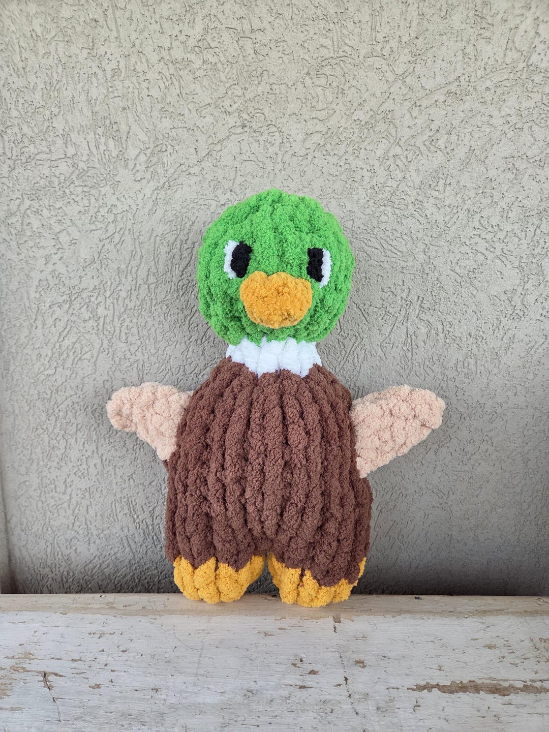 hand-knit-chenille-mallard-duck-plushie-stuffed-animal-17-tall-etsy
