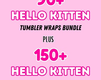 Hello Kitten SVG PNG-paket + Tumbler Wraps (digital nedladdning)