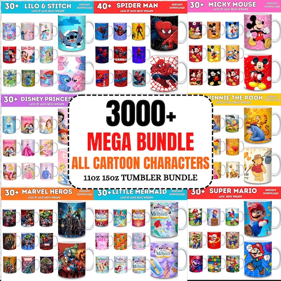 3000+ Mega Mug Wrap Bundle, 11oz & 15oz Mug Sublimation Designs, Teacher Mug, Photo Mug, Mama Mug, Coffee Mug, Cartoon Mug Wrap, Mug Bundle