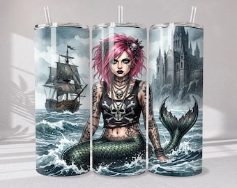 Sjöjungfru Tumbler Wrap Design Beachy Sassy Soul of a Mermaid Mouth of a Sailor PNG Sjöjungfrucitat 20oz Skinny Sublimation Wrap Direktnedladdning