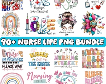 90+ sjuksköterska PNG Mega Bundle, stetoskopbåge Clipart (digital nedladdning)