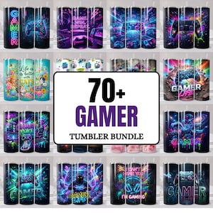 Gamer Tumbler Wrap Bundle, 20oz Skinny Tumbler PNG, 3D Game Controller Designs, Gaming Sublimation Wraps, Gamer Digital Download