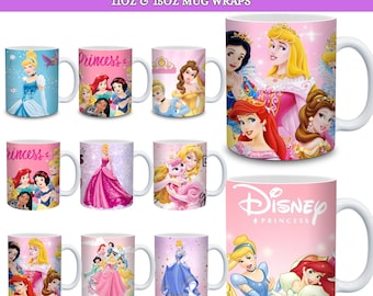 30+ prinsessmuggsförpackningar | Prinsessfigurer | Sublimeringsdesigner på 285 g och 450 g, digital nedladdning