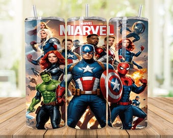 Superheld Comic Team Tumbler Wrap PNG | 20 Unzen Skinny Tumbler Design (Digitaler Download)