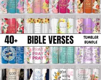 40+ Bibelvers Tumbler Wraps, Kristen tro Sublimering PNG Bundle
