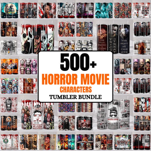 500+ Designs Horror 20oz Skinny Tumbler Png Bundle, Halloween Movie Tumbler Wrap Png Sublimation, Scary Movie Tumbler, Digital Download