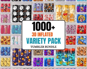 1000+ Filpaket 3D Uppblåst Puff Sublimerings Tumbler Design Nedladdning 20 Oz Digital Tumbler Wrap tecknade PNG, Digital Nedladdning
