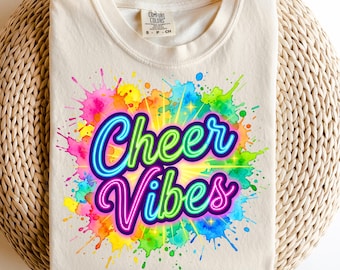 Cheer Vibes png, sublimeringsdesign, färgglad neon-png, cheerleader-png, trendig png, t-shirtdesign, direkt digital nedladdning-png, DTF