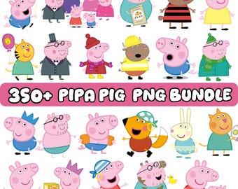 Peppa Pig Png | Söt rosa tecknad gris png-paket | Bedårande grisfigur Clipart | Barnfesttröja design | Sublimerings- och Cricut-klippfiler