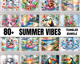 80+ Sommarvibbar Tumbler Wrap Bundle, Strandsolnedgång PNG Sublimeringsdesigner (Digital Nedladdning)