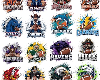 32 Football Mascot PNG Bundle, Game Day Team Clipart (Digital Download)