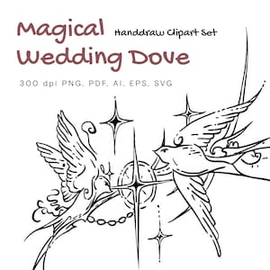 Magische bruiloft duif clipartbundel, religieuze ceremonie kunst, png voor uitnodigingen (25 ontwerpen)