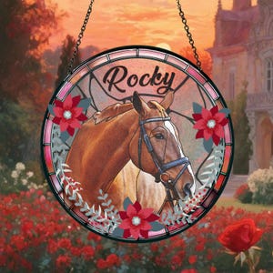 Custom Horse Portrait from Photo Suncatcher, Pet Sun Catcher Memorial Stained Glass Pet Memorial, Personalized Pet Portrait Horse Lover Gift