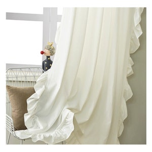 Ruffled White Linen Window Curtain Drapes/Window Treatment/Bedroom Curtain Panel/Bathroom Shower Curtain/Children Playroom Valance-FREE GIFT
