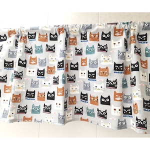 Cafe Curtain Window Valance/Window Treatment/Bathroom Shower Curtain/Kids Nursery,Children,Living Room Drape-Kitten Cats Fish,Cat Lover GIFT