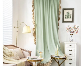 Ruffled Mint Linen Window Curtain Drapes/Window Treatment/Bathroom Shower Curtain/Bedroom Curtain Panel/Children Playroom Valance-FREE GIFT